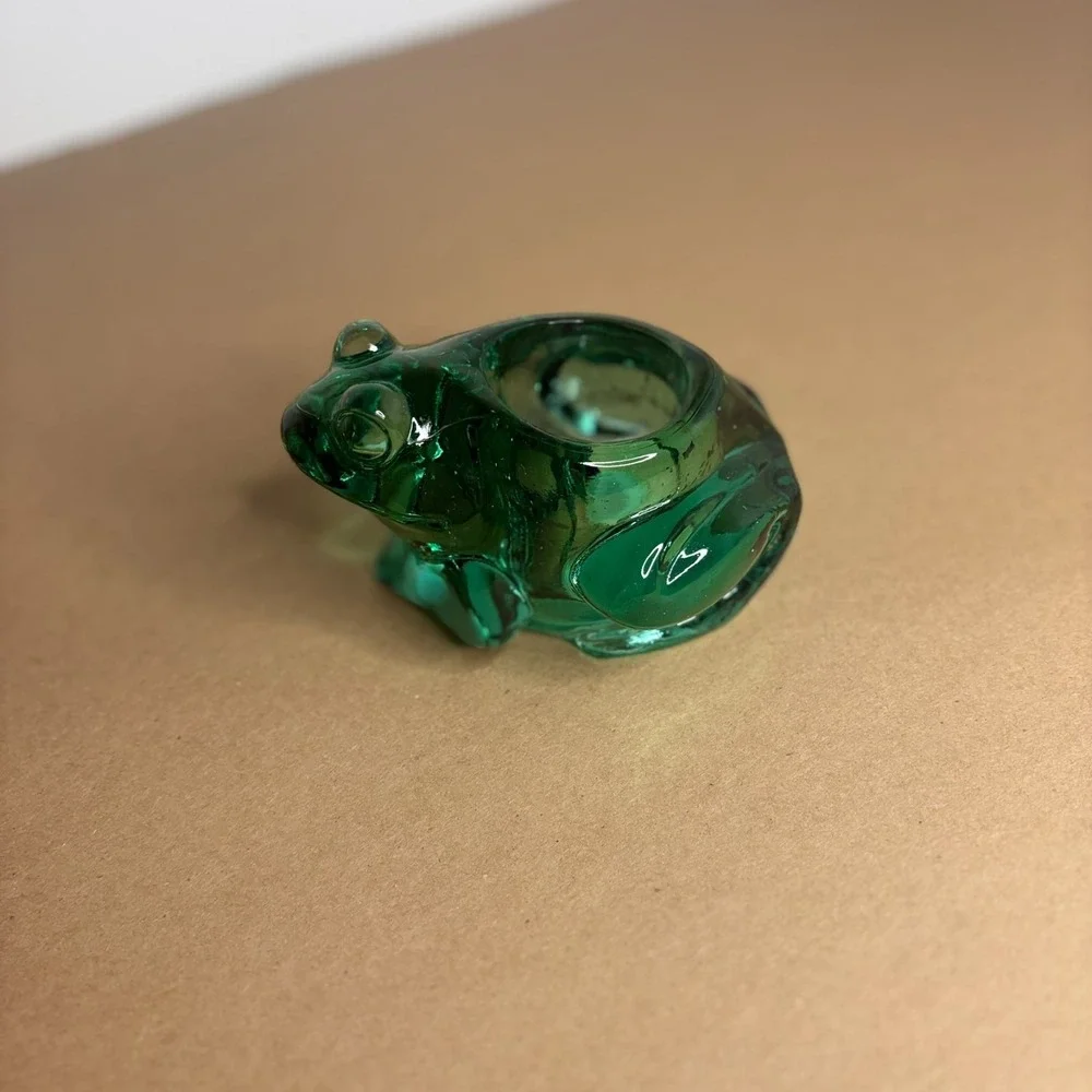 Vintage Green Glass Frog Candle Holder Votive Paperweight Cute Decor